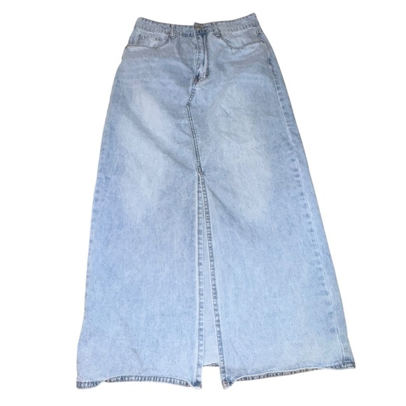 Women's Blank NYC Light Blue Denim Maxi Skirt with Front Slit - Picture 1 of 6
